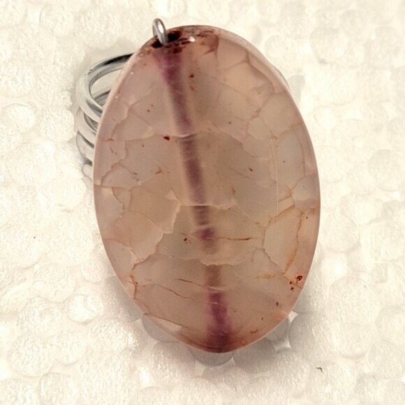 Pink Gemstone Ring with Veins Adjustable Band - Unique, One Of A Kind - Picture 3 of 11